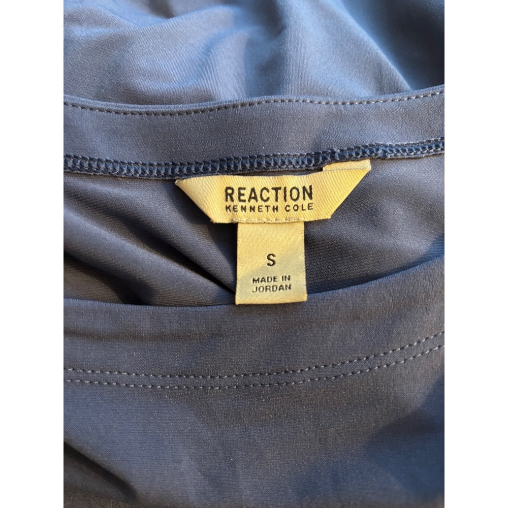 Kenneth Cole Reaction Ink Blue Draped Dress NWT Size S Gathered Front MSRP $89 - Picture 2 of 9